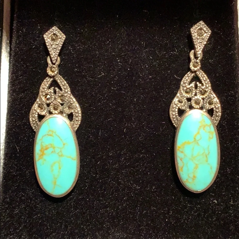 Sterling Silver/Turquoise classic danglin earrings - Picture 2 of 11